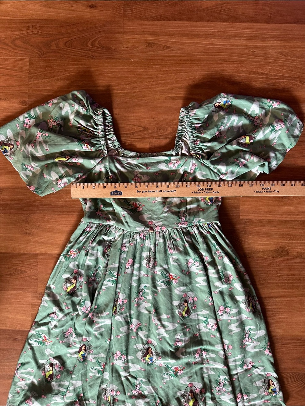 Disney Mulan Princess Mint Green Floral Puff-Sleeve Midi Dress - Picture 5 of 16